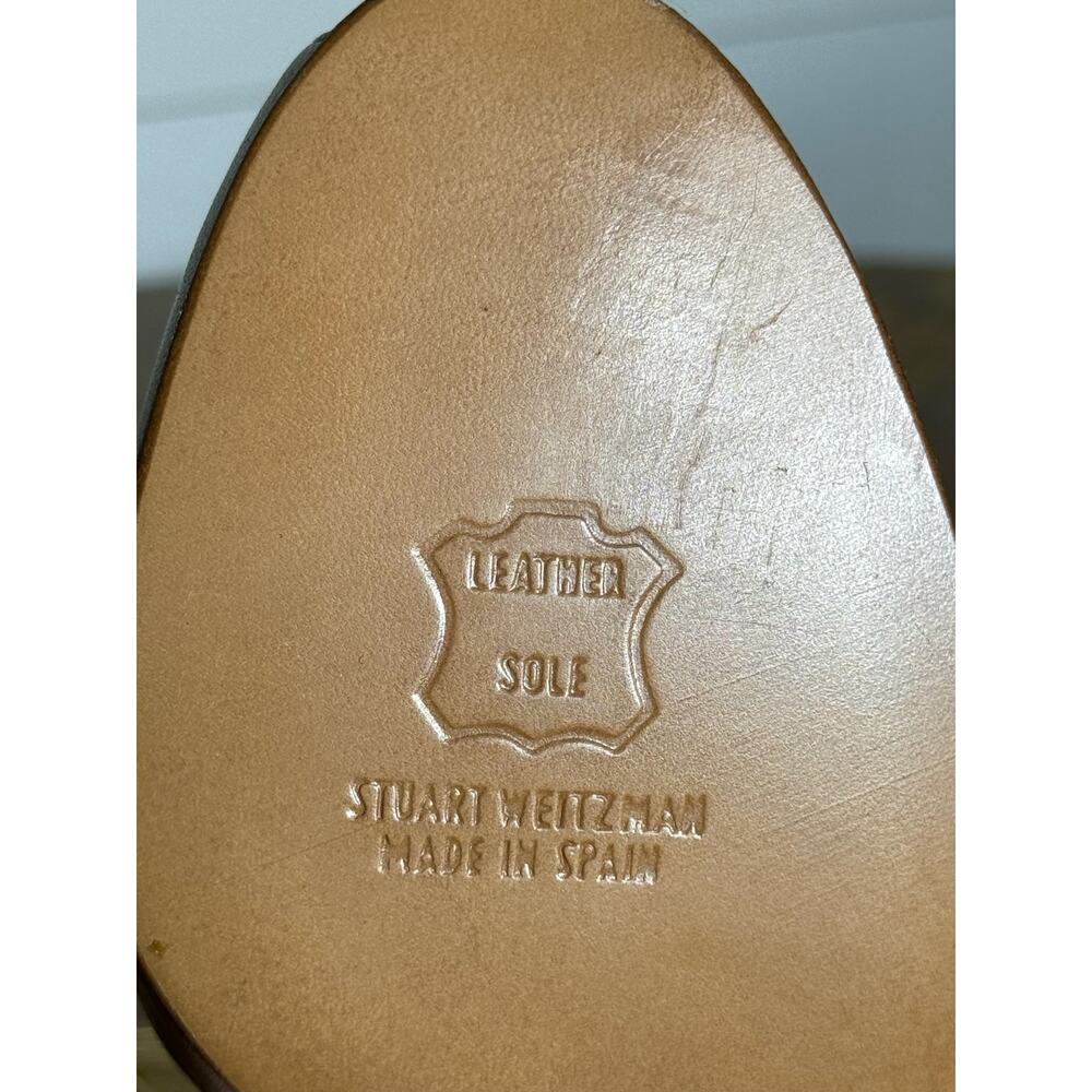 Stuart Weitzman Metallic Gold Peep Toe Heels with Rhinestone Buckle - Size 6.5 - Picture 12 of 16